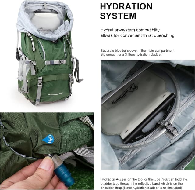 Detalle de MOUNTAINTOP Trekkingrucksack 70L (mit Regenschutz) für Damen & Herren – für 4 bis 6 Tage Touren