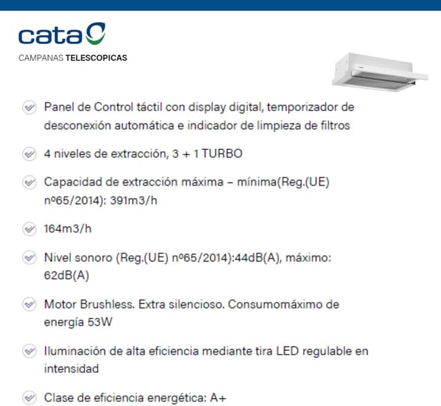 Detalle 2 de Cata TFH 6430 GWH/B Campana extractora 60 cm