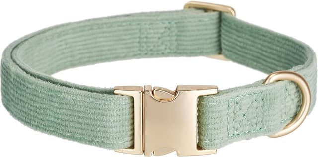 Detalle de YUDOTE Ultra-soft Dog Collar Natural Cotton Corduroy (Medium, Sage Green) for Sensitive Skin