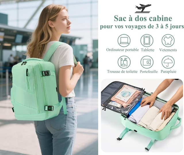 Detalle de Gluckstar Sac à dos Voyage Cabine 45x36x20 pour Easyjet – bagage à main léger pour week-end, travail