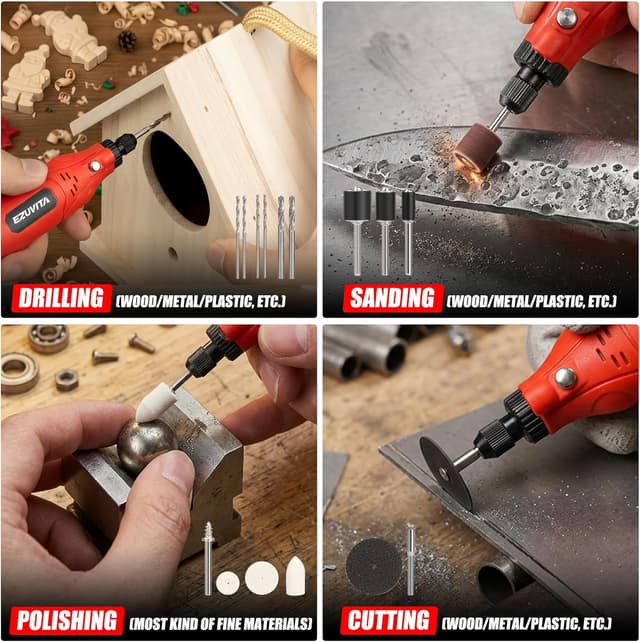 Detalle de EZUVITA 618PCS Rotary Tool Accessories Kit (Red) with Portable Storage Case – Universal fit for Dremel-style tools