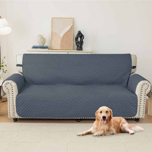 Detalle 2 de YSTELLAA Housse imperméable de canapé 3 places avec accoudoirs et poches latérales (bleu gris)