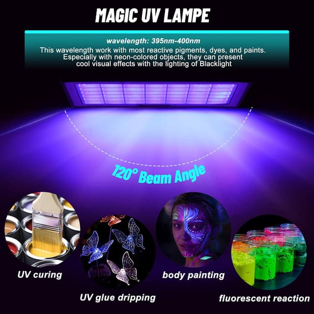 Detalle 2 de BOWEICORE UV Schwarzlicht 100W (2er-Set) – IP66 LED Blacklight für Party, Disco & Bühne