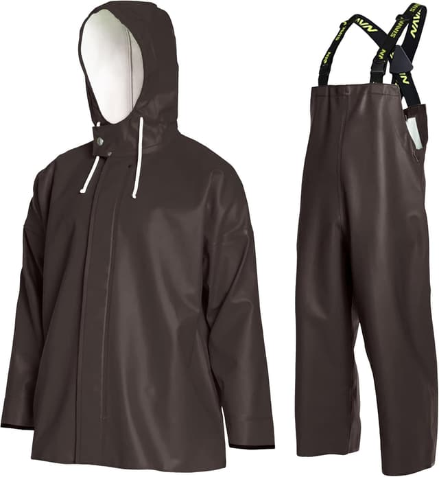 Detalle de Men’s Commercial Fishing Rain Suit (Pro Brigg 44) – 0.70mm Heavy-Duty Waterproof Jacket & Bib Overalls Set