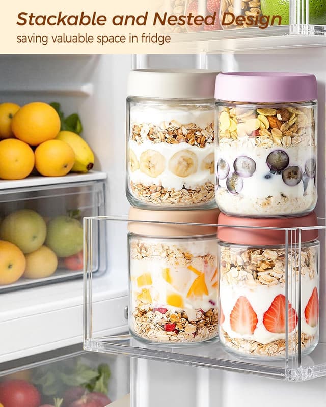 Detalle de Thyme Space Overnight Oats Jars (4-pack) 500ml glass containers with lids