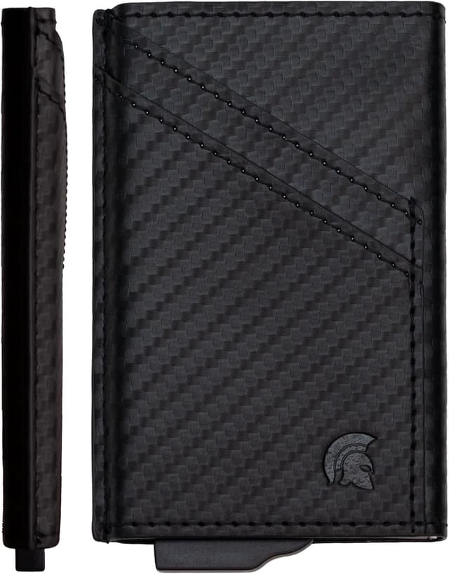 Detalle de POWR porta carte RFID in metallo slim: mini wallet con blocco doppio e espulsione pop-up