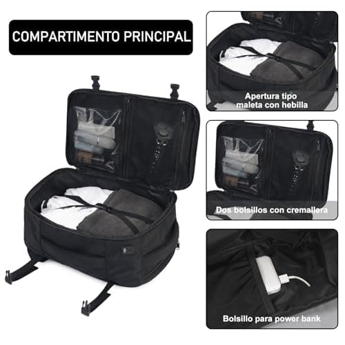 Thumbnail 8 de ECOHUB Mochila de cabina para avión ECOHUB (40x20x25) Ryanair, 20L y 13 compartimentos, tejido PET reciclado, negra
