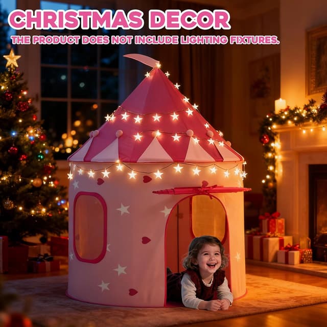 Thumbnail 6 de KORIMEFA Kids Play Tent (Princess Wendy House) for ages 1–8, pink pop-up indoor/outdoor playhouse, 105x105x135cm