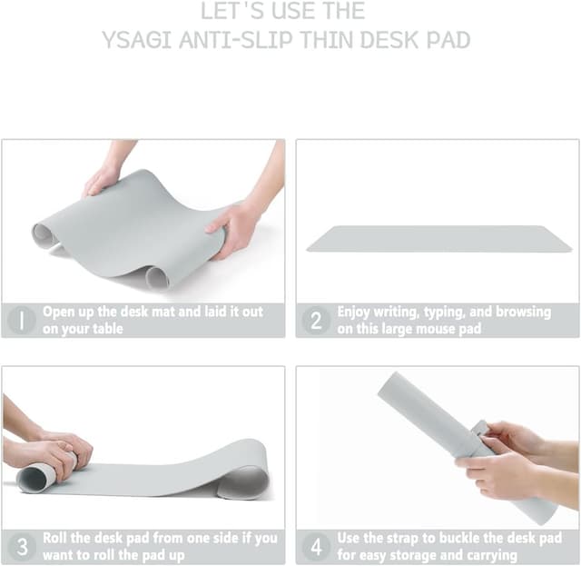 Detalle de YSAGi Non-Slip Desk Pad (60 x 35 cm) – Waterproof PVC Leather Desk Protector & Large Mouse Pad, Silver Grey