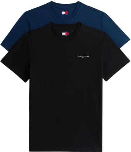 Detalle de Tommy Jeans TJM Slim Linear SS: camiseta para hombre en pack de 2 (negro y azul marino) talla XXL