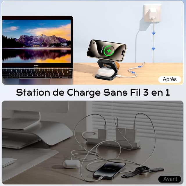 Detalle de KU XIU 3-en-1 chargeur sans fil