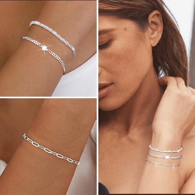Detalle de MUCCA Lot de 3 bracelets empilables en argent 925 pour femme, réglables et hypoallergéniques