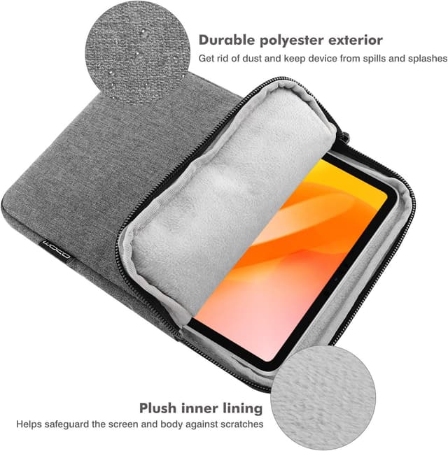 Detalle de MoKo Moko Hülle Tasche / Sleeve Schutzhülle aus Polyester – Hellgrau für Tablets bis 12,9 Zoll