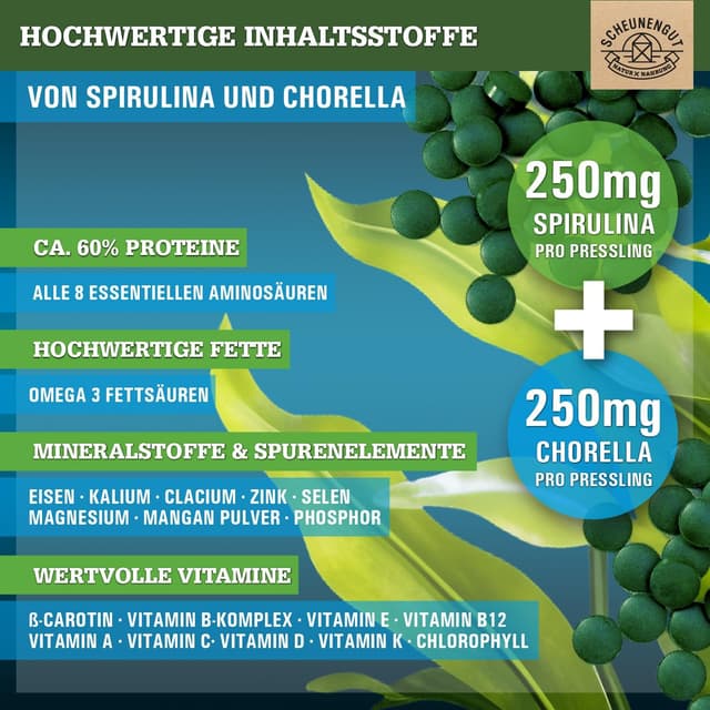 Detalle de Scheunengut Spirulina Chlorella 6000mg Tabletten