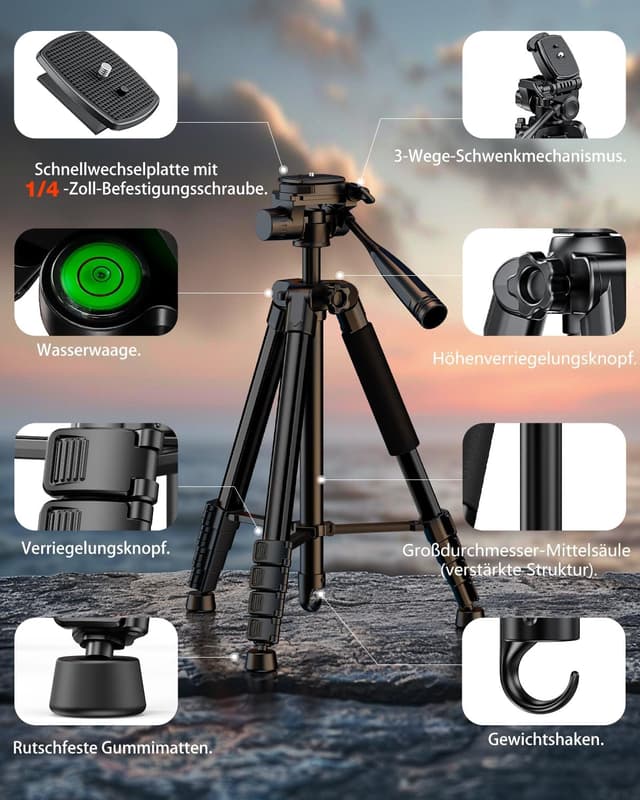 Detalle de SHUTSMI 184 cm Kamerastativ (leicht, 360° Kugelkopf) mit Tragetasche