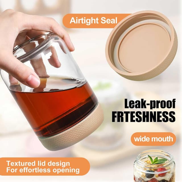 Detalle de Eidoct 6-Pack 450ml Glass Jar Pots with Screw Lids for Leakproof Overnight Oats (6 Colours)