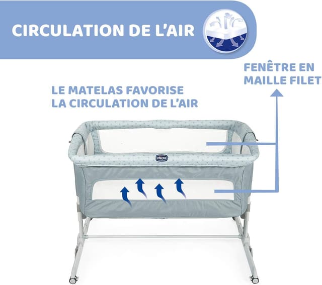 Detalle de Chicco Next2Me Dream berceau cododo avec matelas et rail ouvrant, 0-6 mois (bleu pâle)