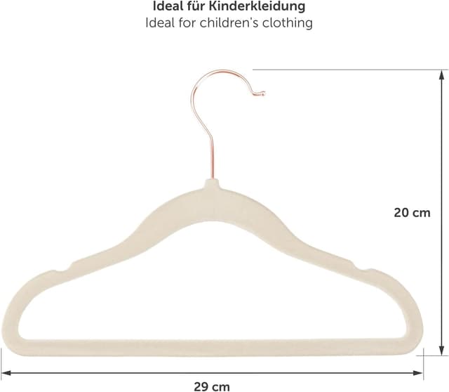Detalle de Laleni Kinderkleiderbügel 30er-Set mit Samtbezug – 360° drehbar in Rosegold & Elfenbein