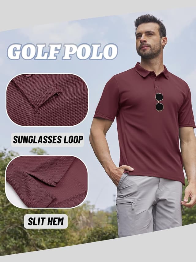 Detalle de KEFITEVD Polo à séchage rapide homme en polyester piqué – manches courtes, col chemisier