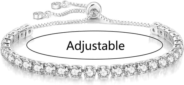 Detalle 2 de Mieoyue S925 Silver Tennis Bracelet with Slider Closure & Crystal Birthstone Design