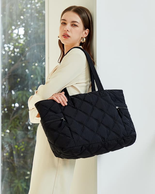 Detalle 2 de Prite Quilted Tote Bag for Women (Large Puffer) with Laptop Padded Compartment