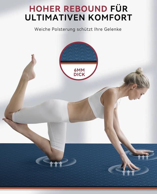 Detalle de HAPBEAR Yogamatte XXL 183×91 cm, 6 mm – rutschfeste TPE Trainingsmatte inkl. Resistance Bands & Tragetasche