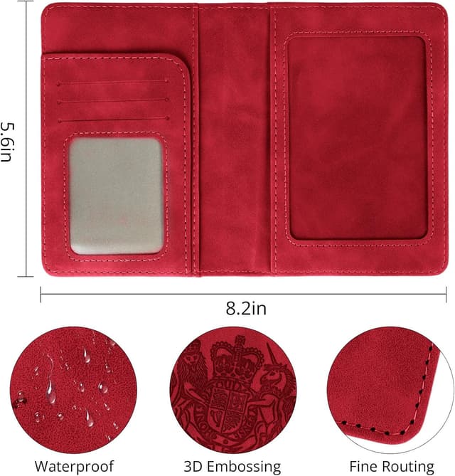 Detalle de Cinocratic RFID PU Leather Passport Holder Wallet Cover (Red) for Travel Accessories