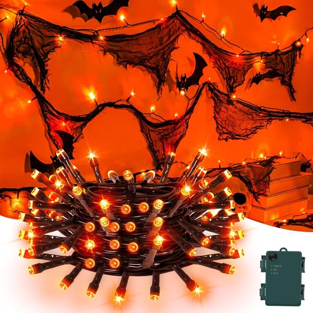 Detalle de cshare Orange Fairy Lights with black gauze – 9.9ft battery string lights with timer, IP65 waterproof