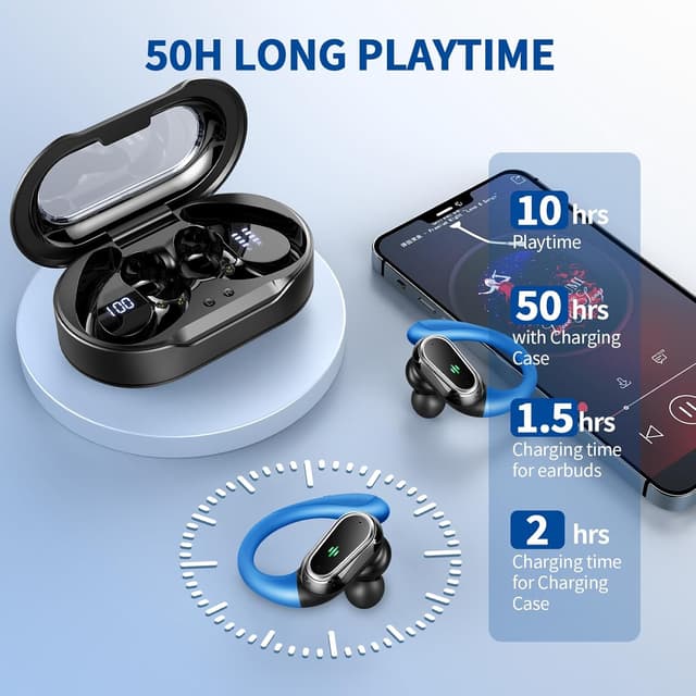 Detalle 2 de Wireless Earbuds Bluetooth 5.4 with 50H Playtime, 4 ENC Mics, IP7 Waterproof Sports Earhooks