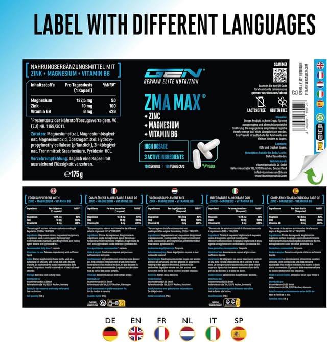 Thumbnail 6 de GEN German Elite Nutrition ZMA MAX – 180 Kapseln mit Zink, Magnesium & Vitamin B6