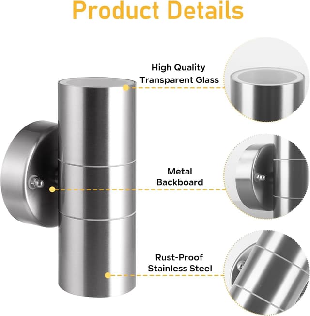 Detalle de Kerry Outdoor Wall Lights stainless steel IP44 LED up down mains wall sconces (silver)