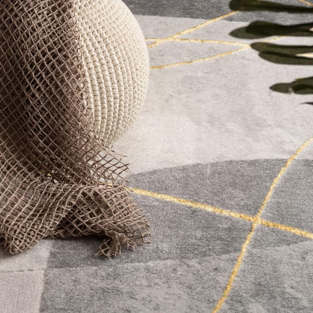 Detalle de TT Home tapis à poil court pour chambre ou salon motif géométrique 3D gris beige 240x340 cm