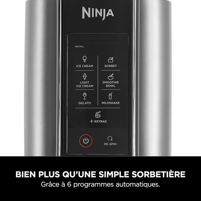 Detalle de Ninja CREAMi NC302EU, machine à crème glacée et desserts glacés noire/argent – 7 programmes, 1,4 L