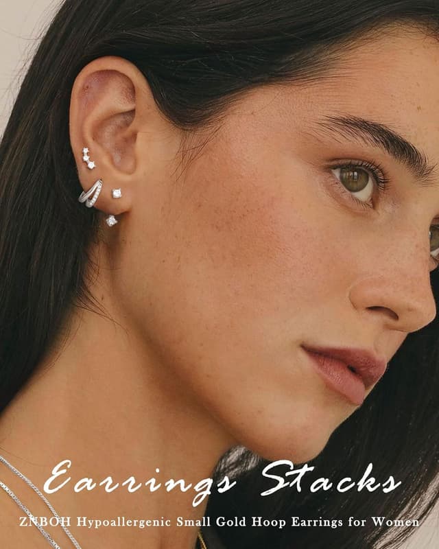 Detalle 2 de Set orecchini ZNBOH in argento 925 (3 paia) con zirconi: cerchietti e farfalle/quadrifoglio per fori multipli