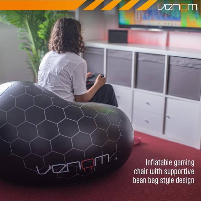 Detalle 2 de Venom Inflatable Gaming Chair with Cup Holders (Bean Bag Style), supports up to 75 kg