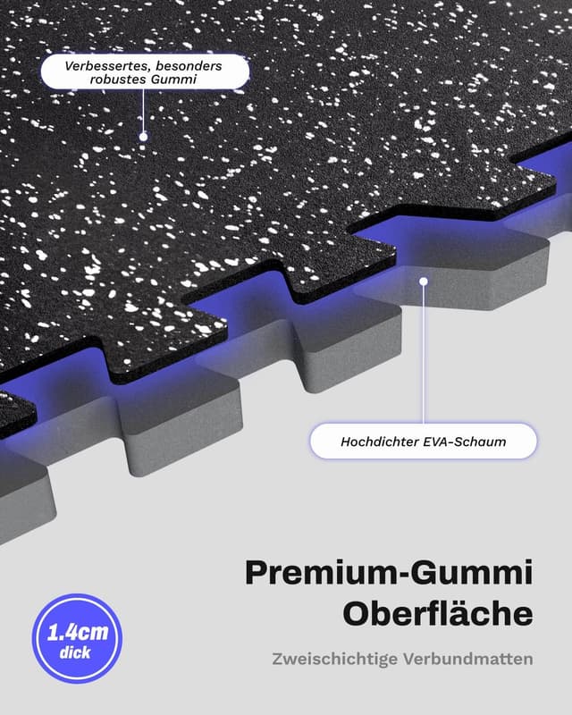 Detalle 2 de AIRHOP 12 Matten Puzzle-Gummimatte 60 x 60 x 1,4 cm – extra dick für Fitnessstudio & Home-Training