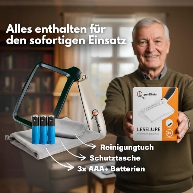 Detalle de LupenRhein® Lupe mit Licht (3x) – klappbare Leselupe mit dimmbarem LED-Licht inkl. Batterien