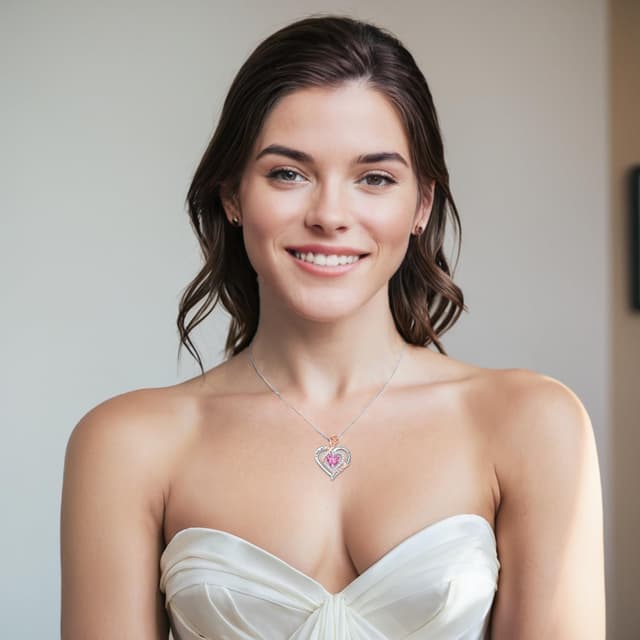 Detalle de LAVUMO Halskette für Damen aus 925 Silber mit Doppel-Herz, Rosenblume & Geburtsstein