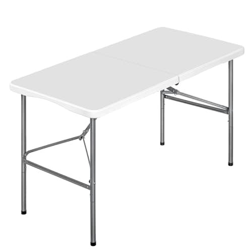 Detalle de Mesa plegable de camping T-LOVENDO.ES rectangular auxiliar 122x61 cm (hasta 120 kg), blanca