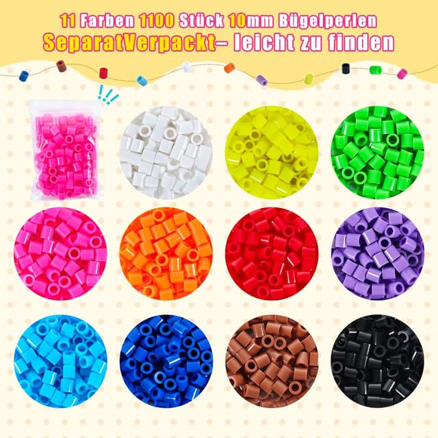 Detalle 2 de Zefy 10mm Bügelperlen 1100 Stück 🧩