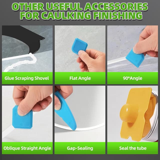 Detalle 2 de 5 in 1 Silicone Caulking Tool Kit for Sealant Removal & Finishing (Green) with 6 Silicone Pads