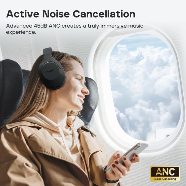 Detalle de Tribit QuietPlus 81 wireless noise-cancelling headphones with deep bass and up to 110H playtime