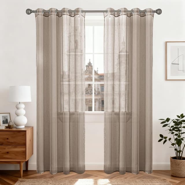 Detalle de Ystyle rideau voilage transparent effet lin, lot de 2 (140x260 cm), avec œillets