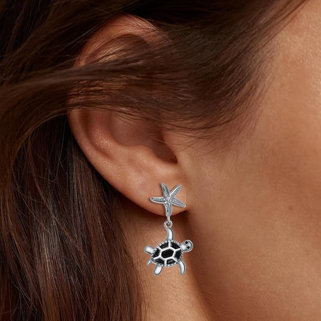 Detalle de Micory Damen hängende Ohrringe aus 925 Sterling Silber mit Schildkröten-Design