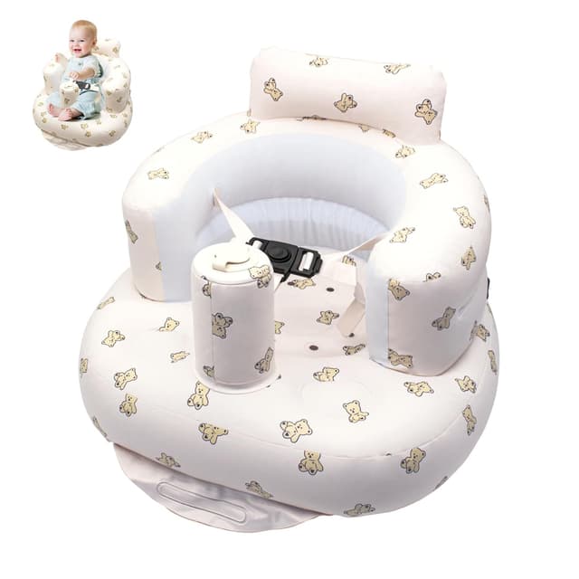 Detalle de IOPJLK aufblasbarer Baby-Sitz mit Gurt, für Babys ab 3 bis 36 Monaten (Bärenkopf)