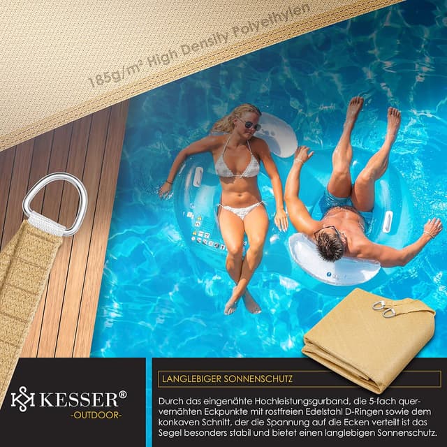 Detalle de KESSER® Sonnensegel HDPE Windschutz wasserabweisend – Rechteck 4x6 m, 5-fach quer vernäht