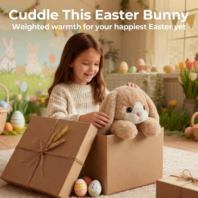 Detalle de Mewaii weighted teddy bunny plush (Cream White) with heatable/coolable inner pad, microwavable design