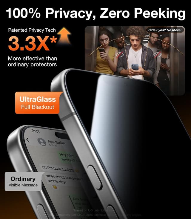 Thumbnail 2 de UltraGlass 9H+ iPhone 16 Pro Privacy Screen Protector 2-pack