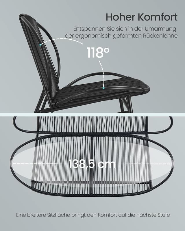 Detalle de SONGMICS Gartenbank 2-Sitzer aus PE-Rattan (tintenschwarz) mit Rückenlehne, für Balkon & Terrasse – GGF0026B01