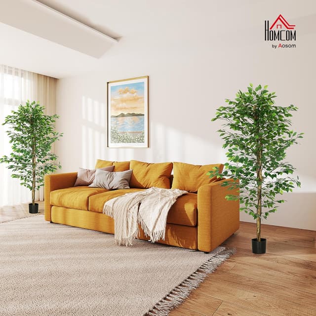 Detalle de HOMCOM Lot de 2 ficus artificiels d’intérieur (hauteur 1,80 m) avec pots